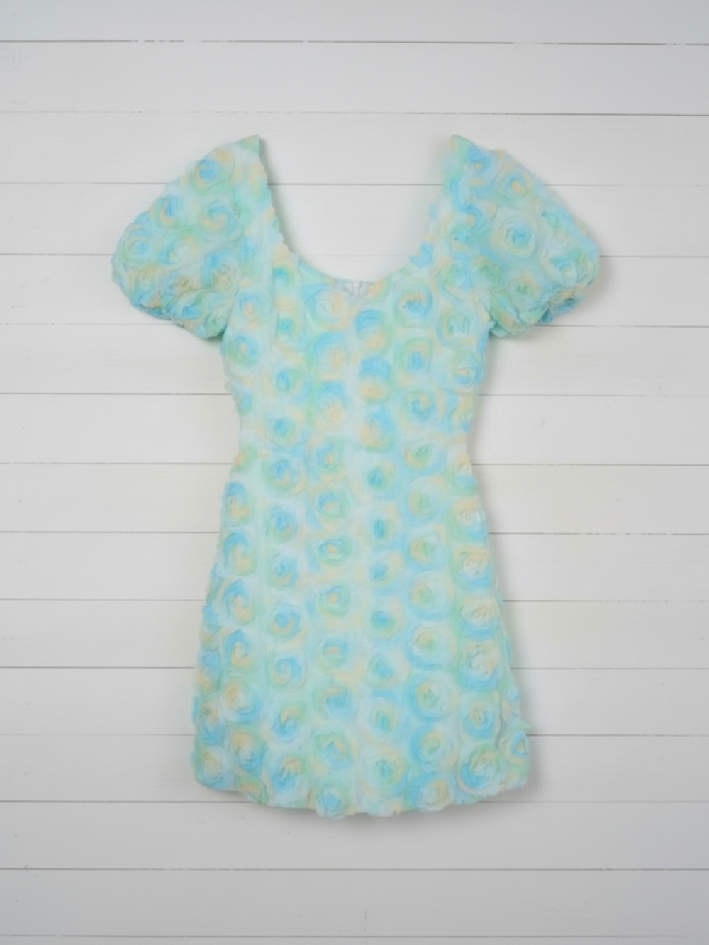 Pastel Blue Floral Puff-Sleeve Kids Dress
